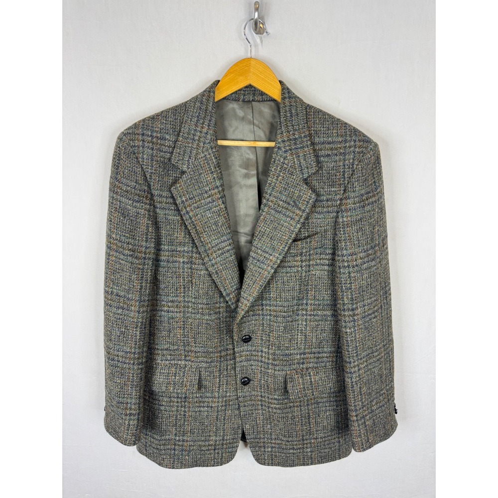 Harris Tweed Mens 40 Reg Wool Blazer Grey Glen Plaid Sport Coat Scotland